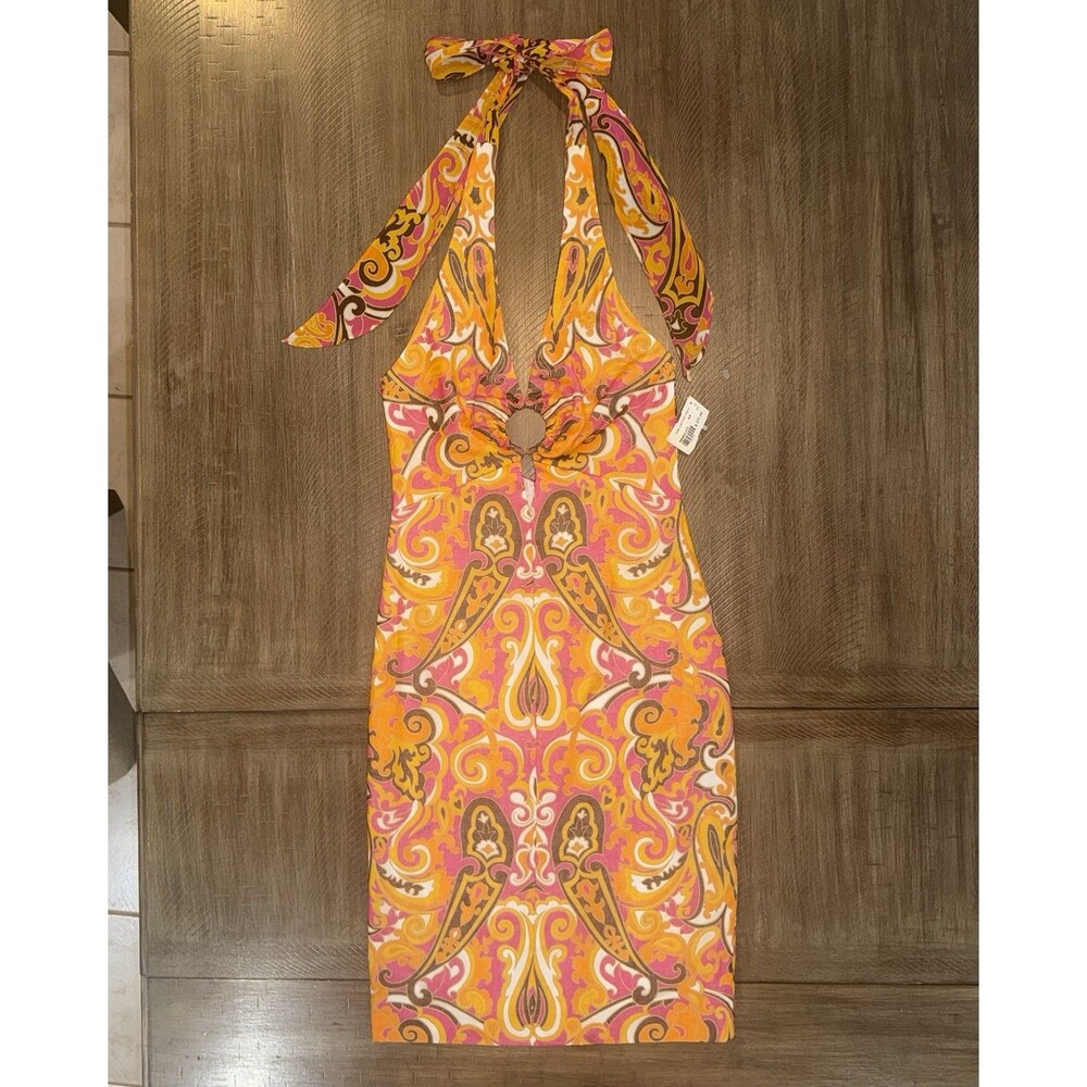 NWT An Original Milly Of New York Orange Pink Paisley Halter Dress Size 2 $375 - Picture 16 of 16